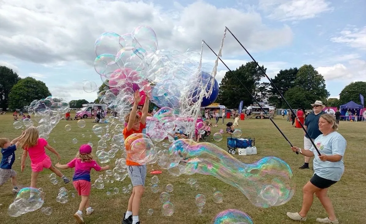 Large outdoor bubbles at a community event